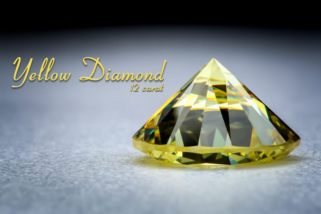 Schmuckfotos von gelbem Diananten mit 12 Karat