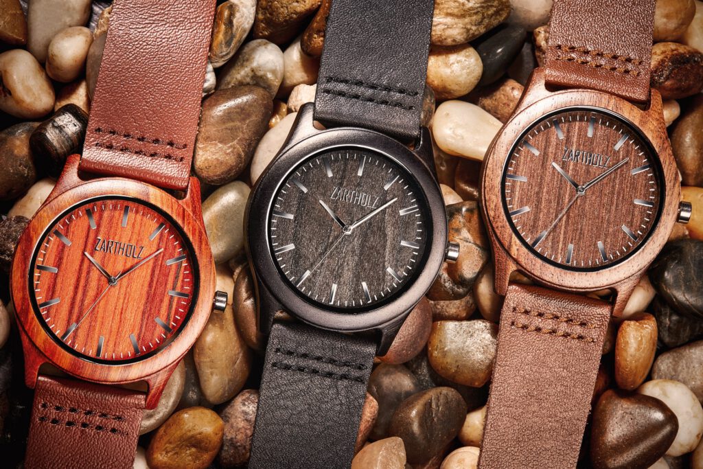Uhrenfotografie Produktfoto von Holz Armbanduhren